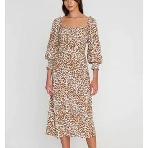 FAITHFUL THE BRAND ANIMAL PRINT / LEOPARD PRINT MALINI MIDI DRESS SIZE SMALL
